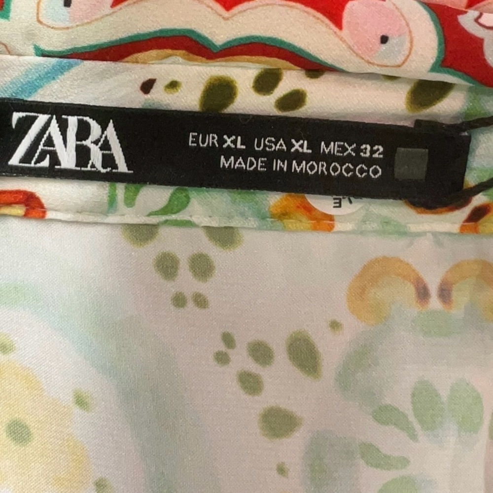 Zara Mixed Print Shirt Dress Mini Multicolor Floral Geometric Button Front XL - Picture 6 of 8